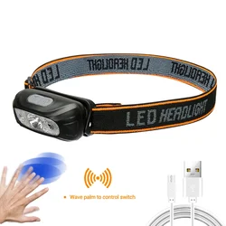 USB Rechargeable LED Sensor Headlamp - Powerful Head Torch and Flashlight (BLACK)