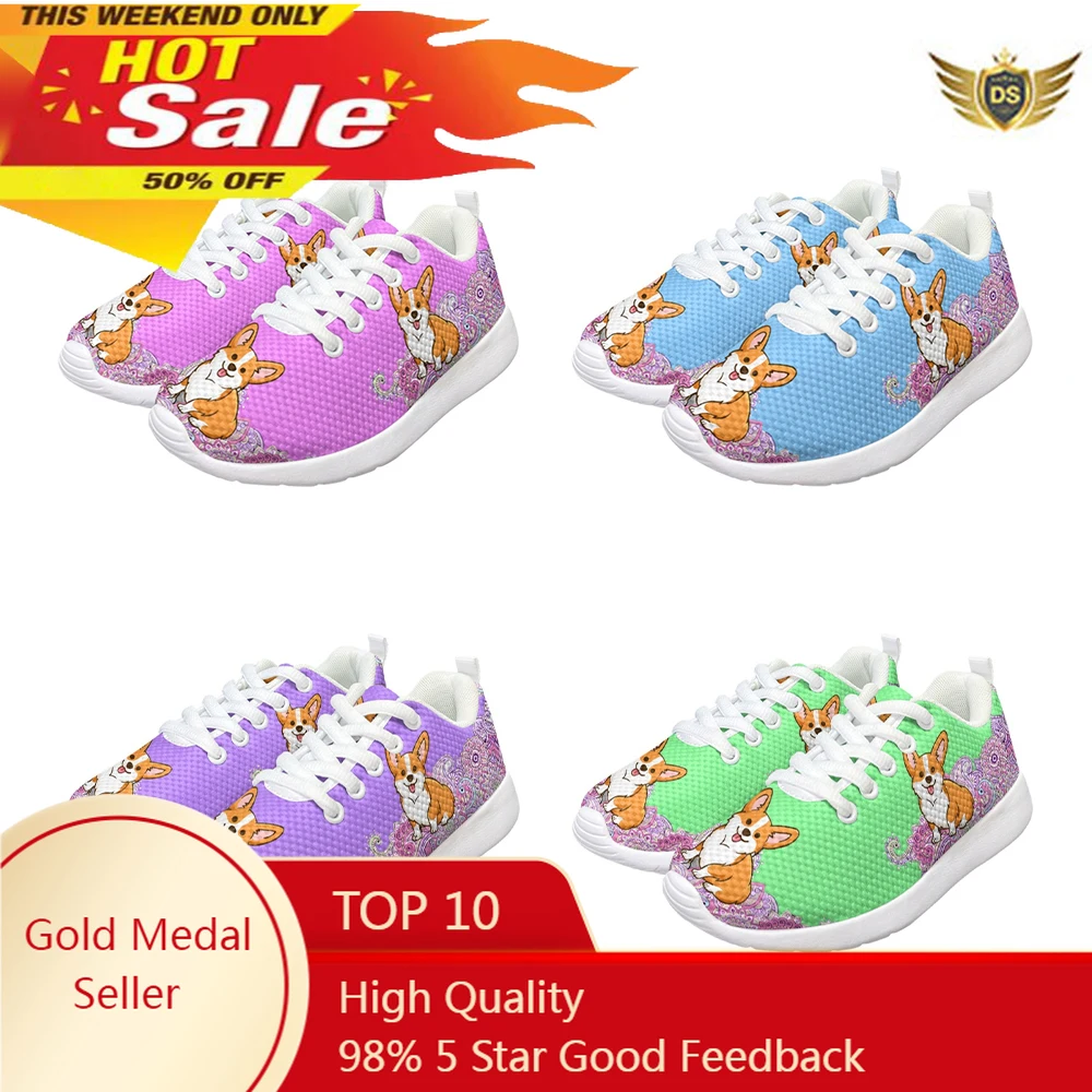 Mandala Corgi Design Youth Children Baskets Boy Shoe Zapatillas Informales Knitting Comfortable Gym Dirt Resistant Tenis Infanti