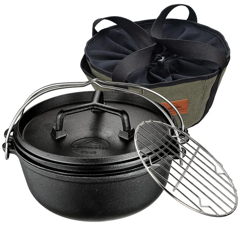 

Coman Do-28 Cast Dutch Oven Three-Piece Outdoor Camping Set Bouilli Soup Pig Iron Stew Pot
