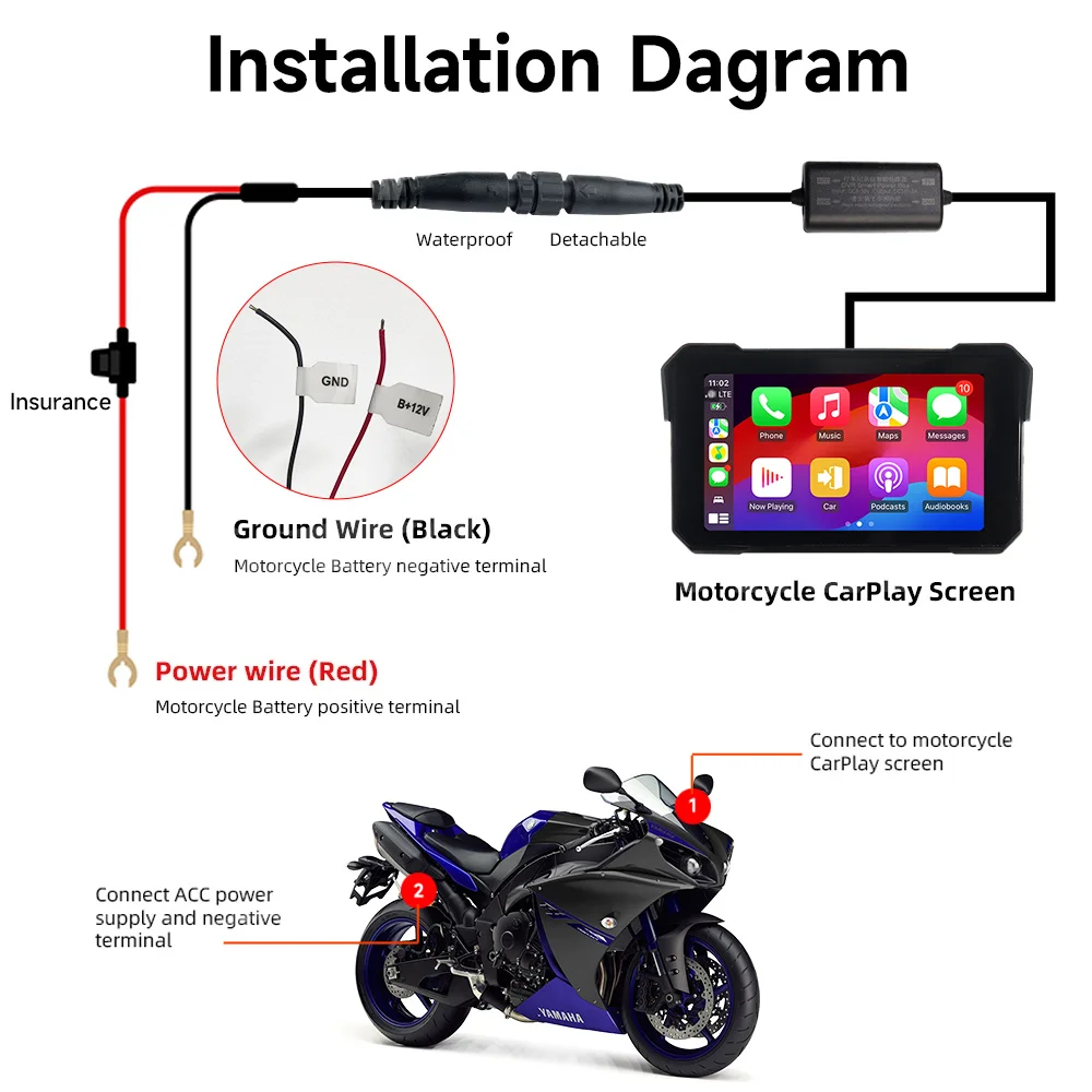 5" Motorcycle Portable Navigation GPS Wireless Carplay Android Auto Multimedia Player IPX8 Waterproof Display Screen Bluetooth