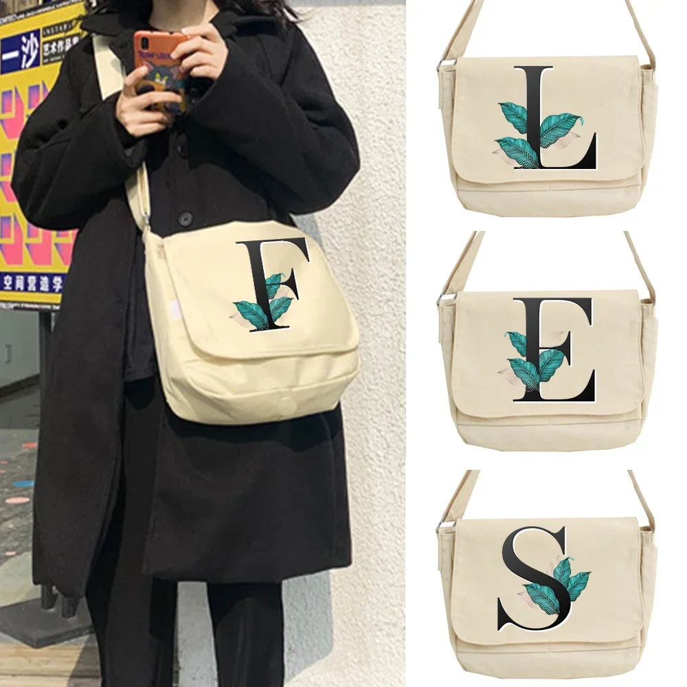 Women's Bag Canvas Messenger Bags Leaf Pattern Series Youth Fashion Shoulder Bag Student Large Capacity Female Crossbody Bags