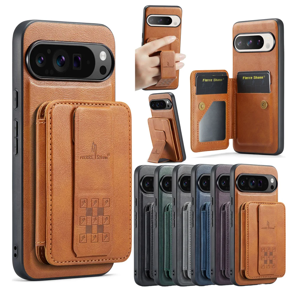 Magnetic Leather Wallet Phone Case with Strap and Card Holder