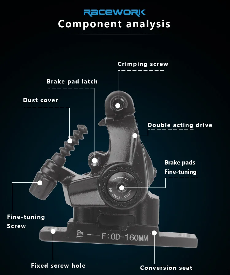 RACEWORK Road Bike Disc Brake Caliper Line Pull Flat Mount Double Piston Caliper Gravel Bicycle Mechanical Brake