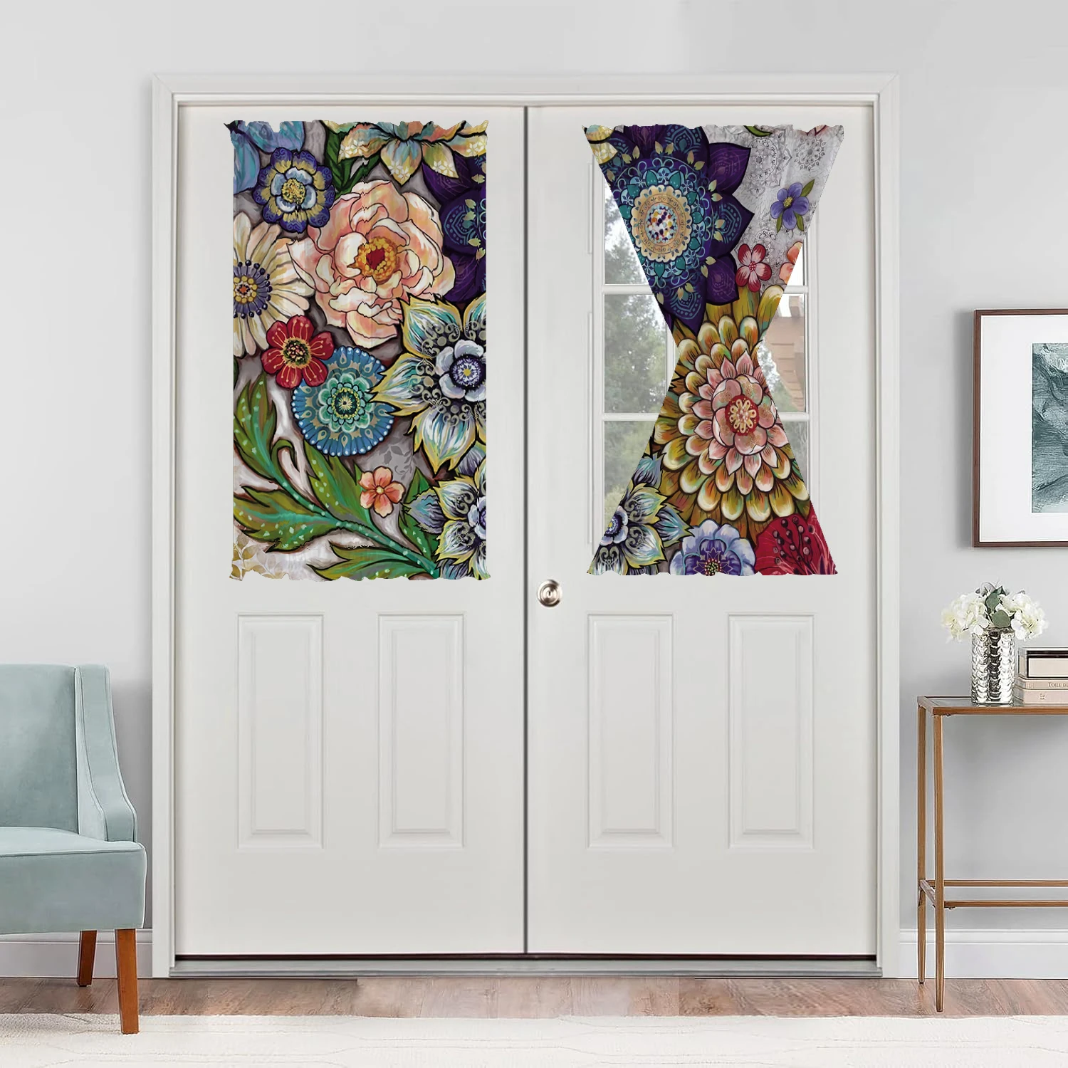 Sunpretty Boho Flower Curtains and Valances for Windows 3 Pack, Small Window Curtains for Living Room Bathroom,Basement Curtains 6