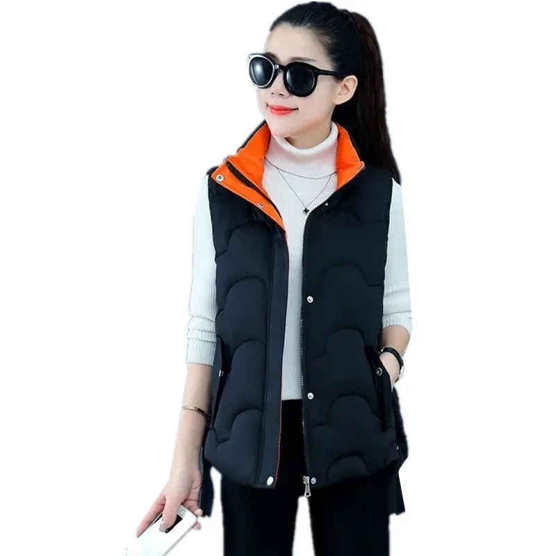 

New autumn Winter Parkas Warm Cotton Vest Women Fashion Stand collar Sleeveless Jacket Female casual slim short Waistcoat R096