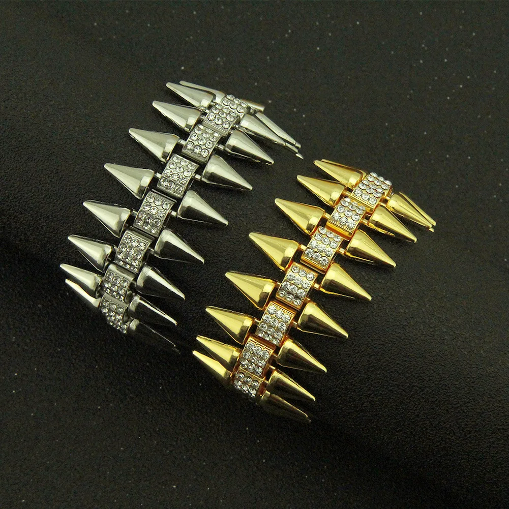 

new fashion charm Powerful hip hop diamond motorcycle bracelet for men Personality cone bracelet 3.2cm for women and men gifts