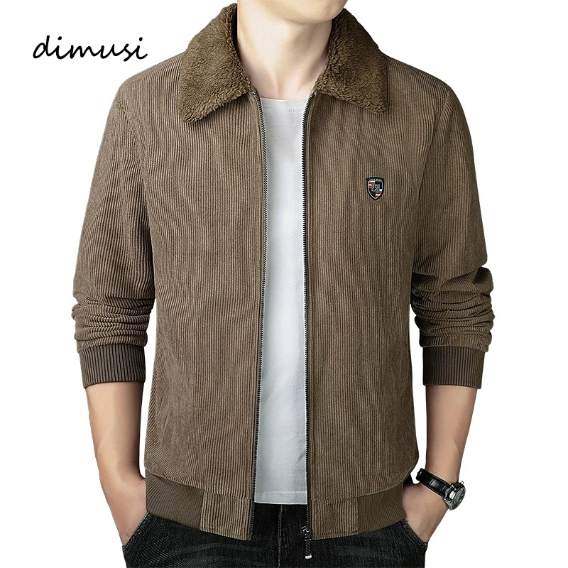 

DIMUSI Winter Men's Corduroy Jackets Casual Male Outwear Thick Velvet Trend Coats Mens Fur Fleece Warm Business Jacket Clothing