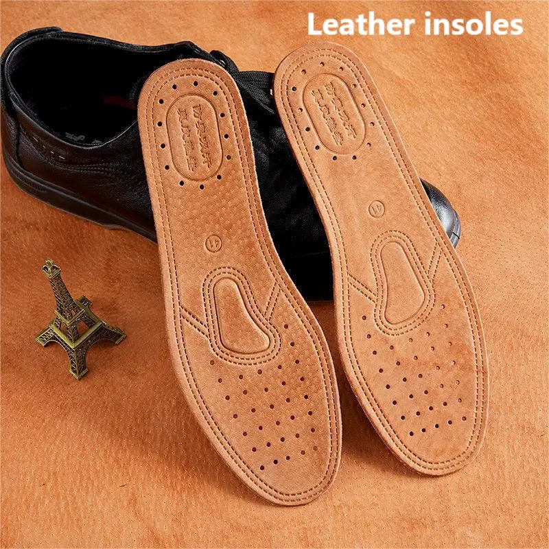 Leather Insoles for Men Absorb Sweat Odor Resistant Breathable Shoe Insole Women Resistant Plus