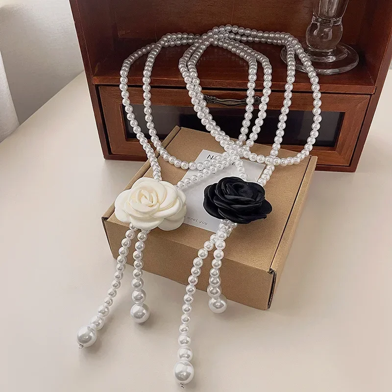 Camellia Pearl Waist Chain Belt for Decorative Dress