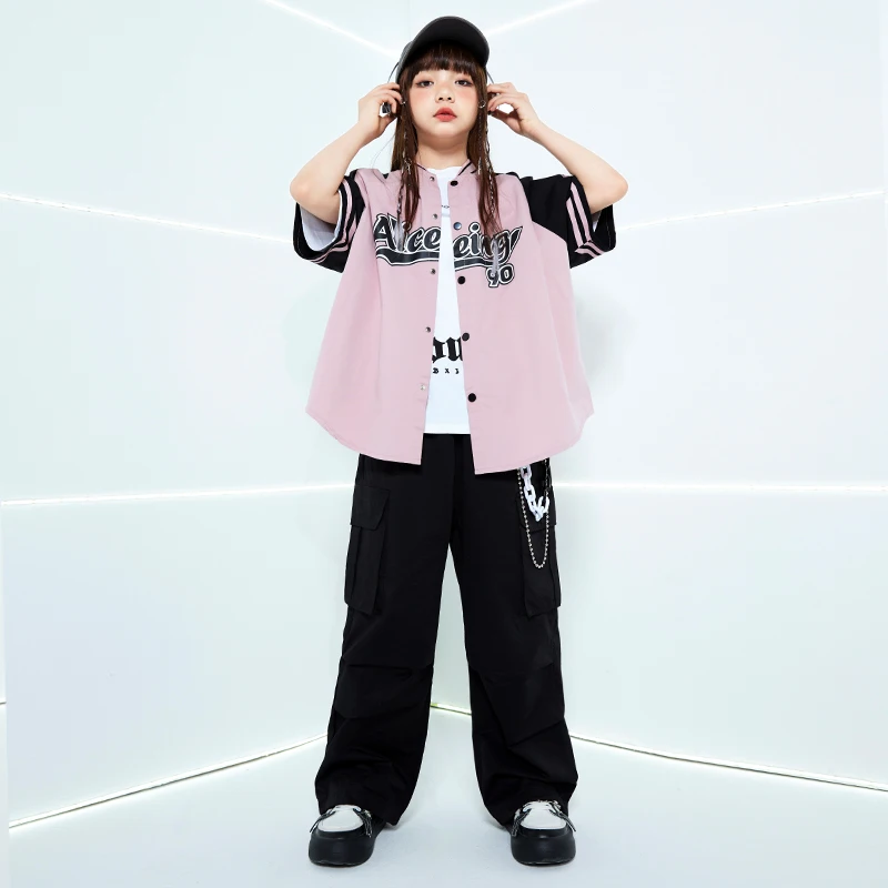 Hip Hop Boys Ballroom Baseball Jacket Cargo Pants Girls Streetwear Coat Children Jazz Clothes Sets Kids Street Dance Costume