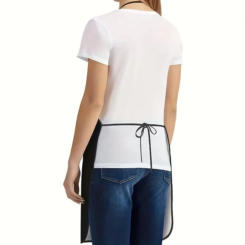 A woman in blue jeans and a white tee wears the KittyNook Vibrant Cartoon Cat Apron, tied at the back, shown from behind.