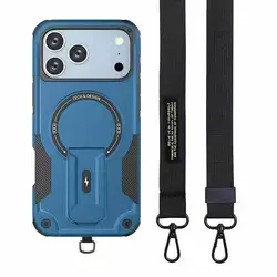 Sleek Crossbody Magnetic Holder Case - Hard Shell Anti - Fall Protective Cover for iPhone 12 Pro Max (Blue)