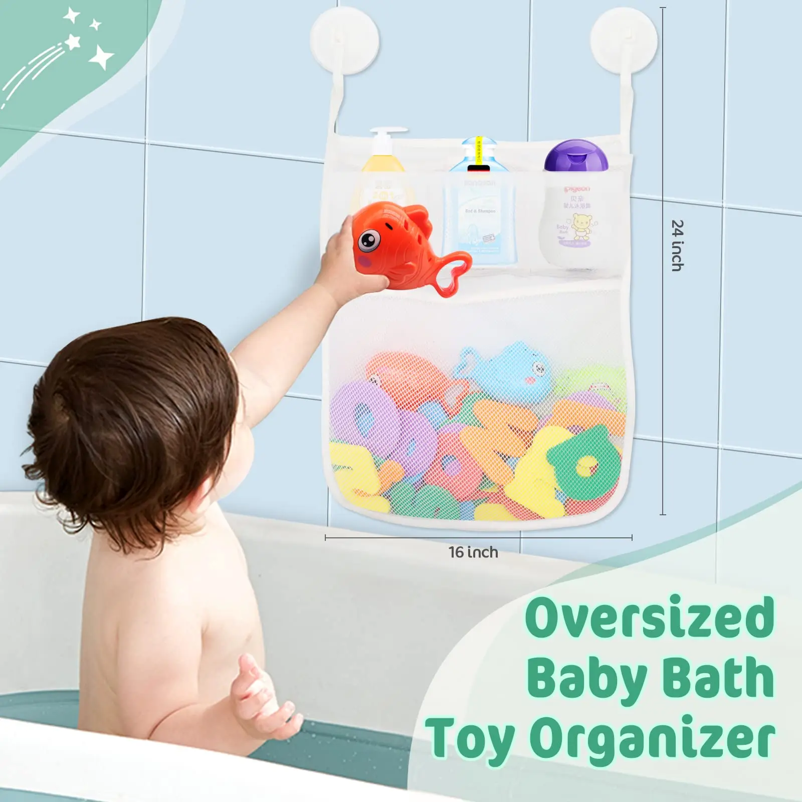Bath Toys Set for Toddlers 1-3, Bath Toy Storage Bag Hooks,Baby Bathtub Toys with 36 Letters and Numbers,Shower Time