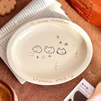 Cream Cat Oval Plate,Korean Plate,Tableware Cutlery Trays,Ceramic Dish Serving,Household Dessert Sushi Breakfast Fruit Plates 1