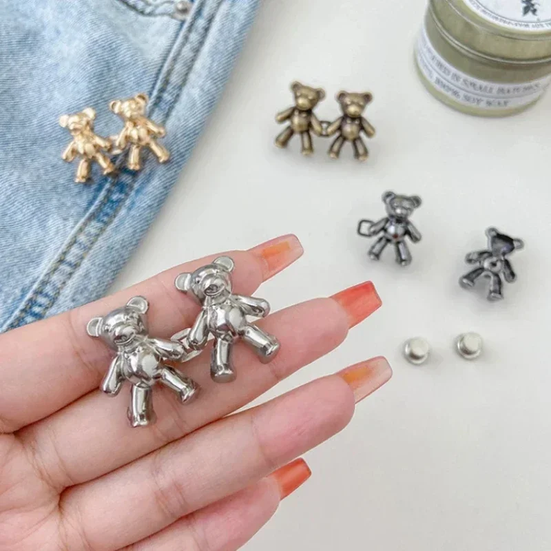 2PCS Bear Shaped Adjustable Jean Button Waist Buckle Snap Pants Buckle Extender Replacement Jeans Button Attacher Pins 2025 6