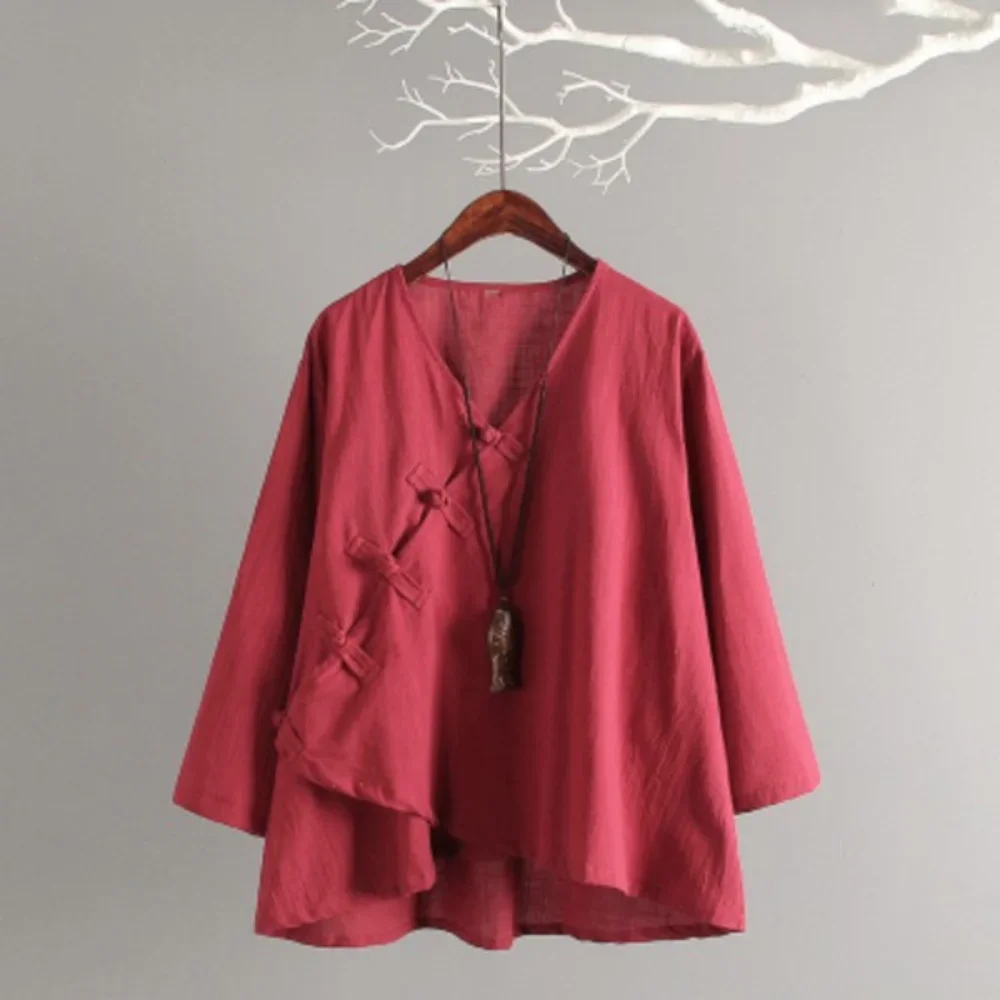 Women Hanfu Linen Shirt Oriental Top Yoga Sets Blouse Loose Wide Leg Pants Trousers Kung Fu Uniform