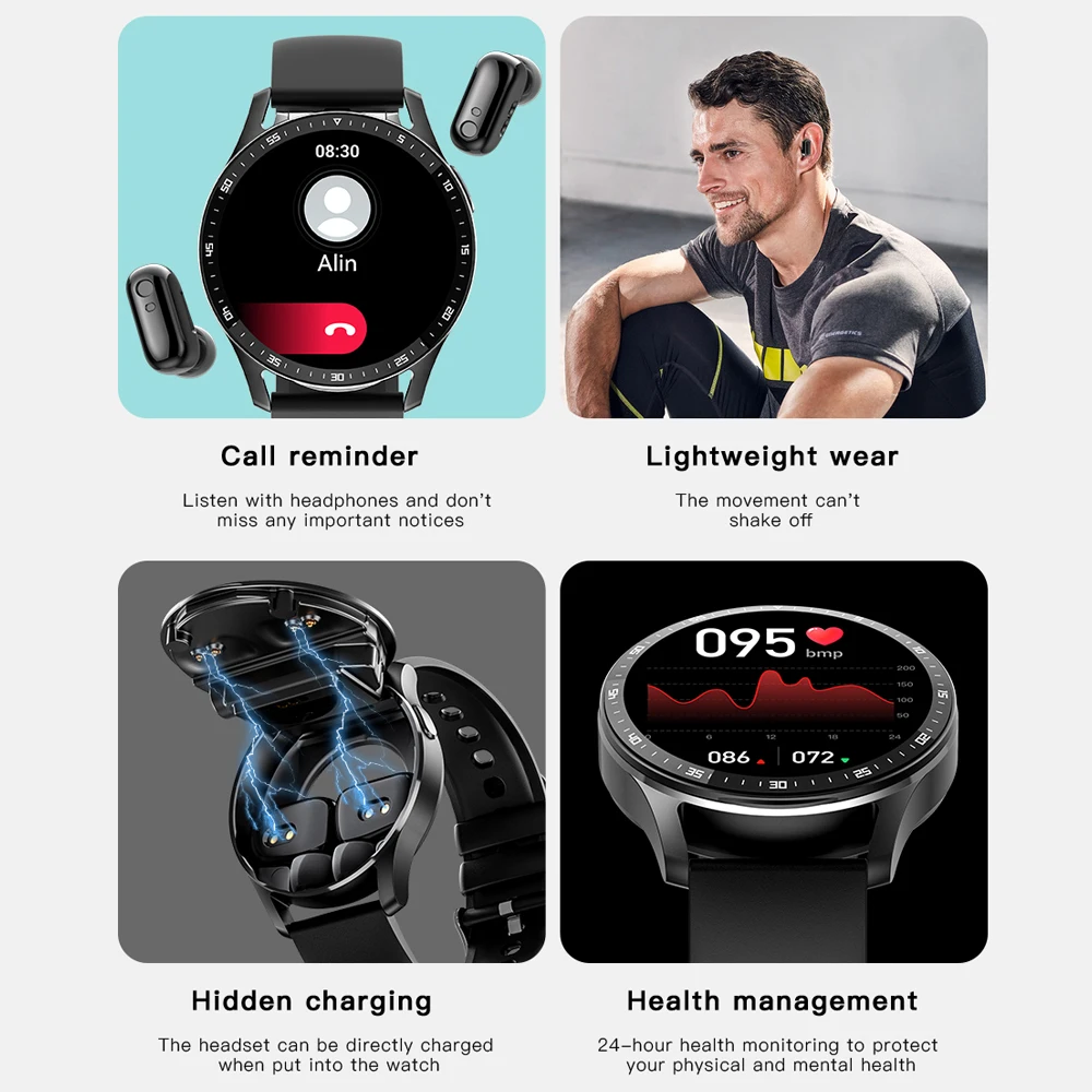 GEJIAN X7 Headset Smart Watch TWS Two In One Wireless Bluetooth Dual Headset Call Health Blood Pressure Sport Music Smartwatch 3