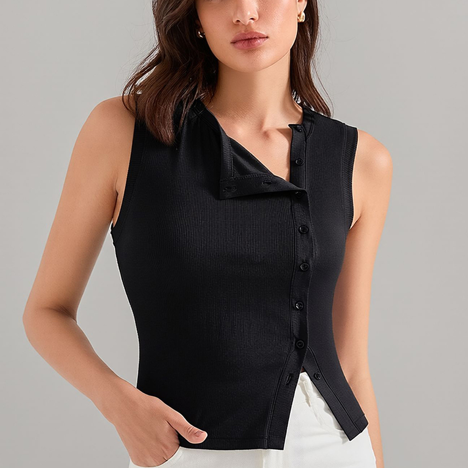 Women Button Front Vest Sleeveless Knit Top Casual Chic Summer Outfit Y2K Korean Fashion Elegant T Shirt Top Female Vest Top