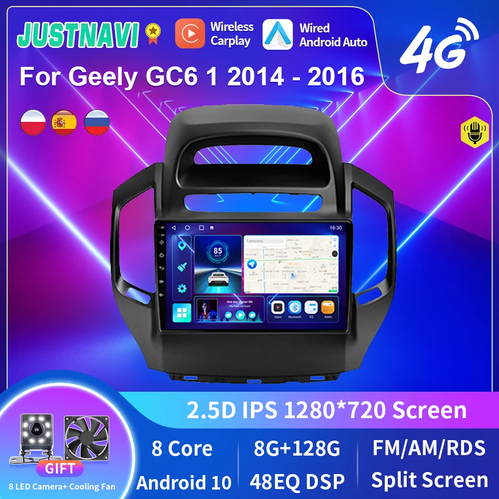 

JUSTNAVI 2 Din Android 10.0 Car Radio For Geely GC6 1 2014 - 2016 WIFI GPS Navi 2din Multimedia Player Octa Core 8G 128G IPS dvd