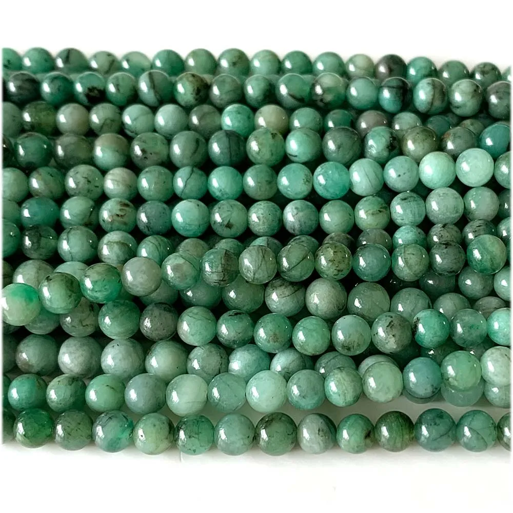Veemake Natural Green Emerald Round Semi-precious Jewelry Stones Gemstones Beads 07910 6