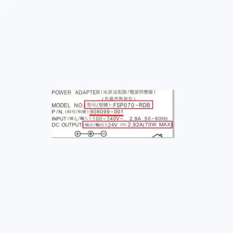 Zebra 24V 2.92A 70W 6.3×3.0mm FSP070-RDB 808099-001 프린터 전원 공급 장치용 기존 AC 어댑터 충전기
