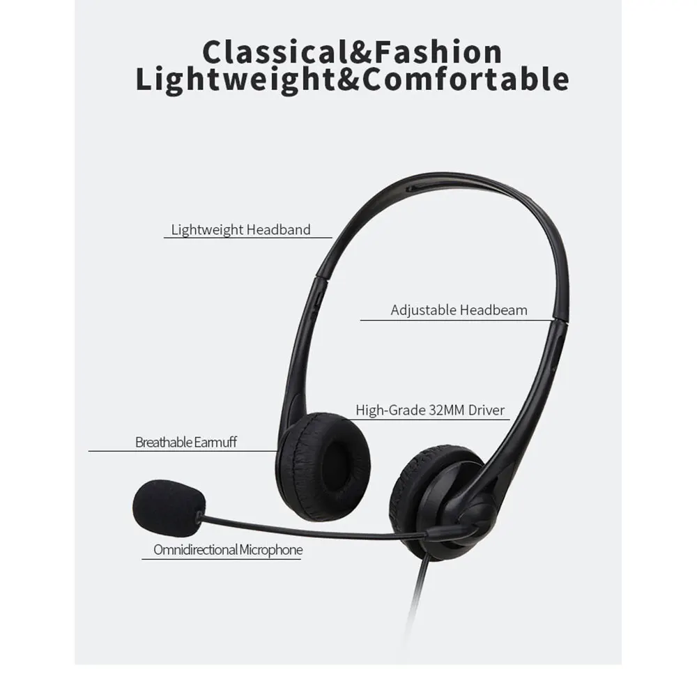 Noise Cancelling Computer Headset - 35mmUSB Wired Stereo for Video Conferencing and Chatting