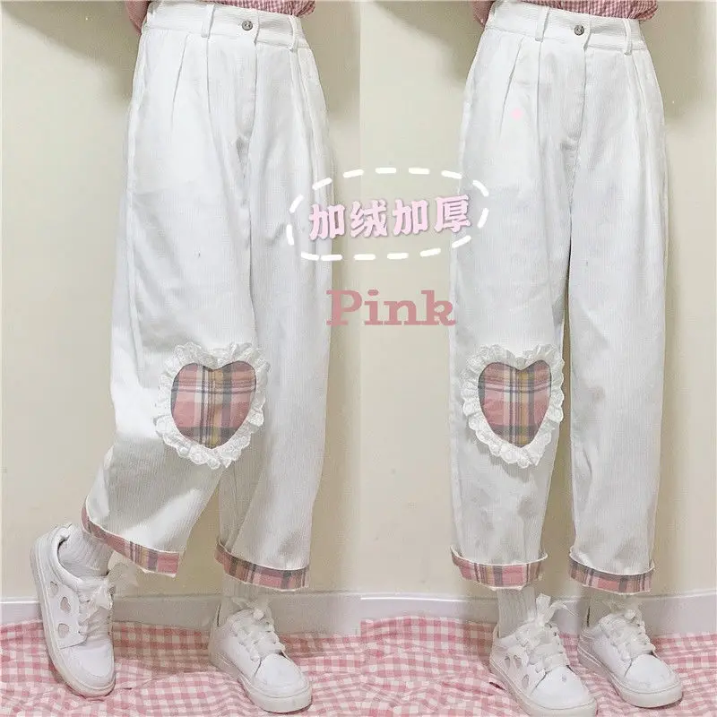 Autumn Winter New High Waist Solid Color Fashion Student Straight Tube Loose Velvet Japanese Academy Style Clothing Women Pants