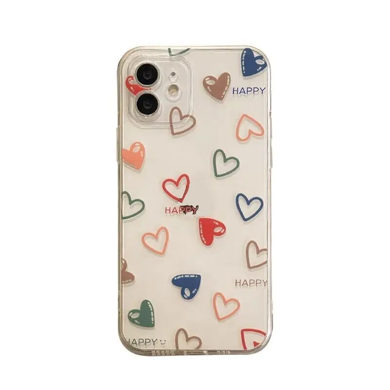 Clear Colorful Wave Point Love Heart TPU Phone Case Cover