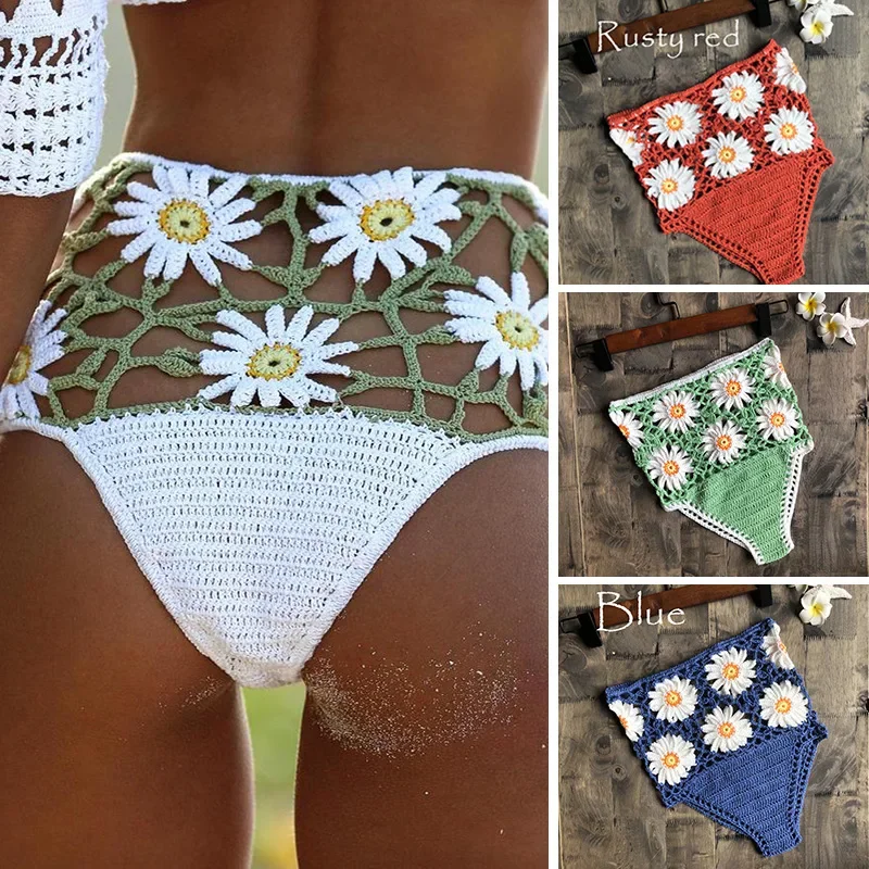 European and American Trends New Hand Crocheted High Waist Swimming Shorts Hollow Beach Bikini Swimming Trunks