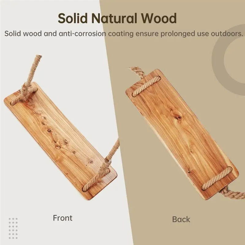Wooden Tree Swing 500lbs Load Capacity Wooden Swing For Adults Kids Adjustable Height Waterproof Hanging Seat For Outdoor wooden swing