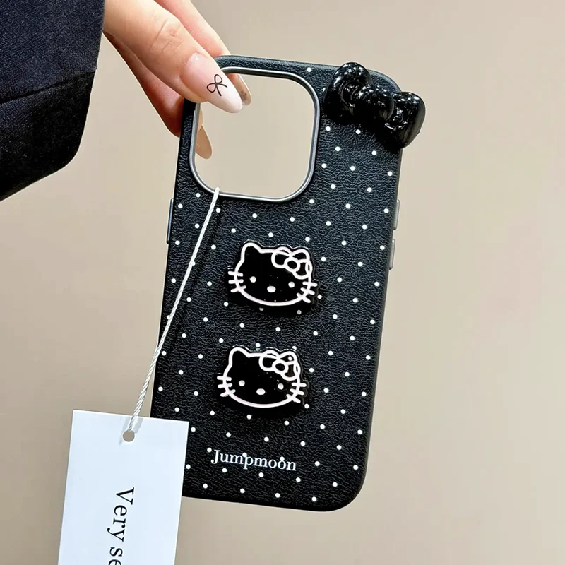 Cute Candy 3D Kitty Toy Bowknot Leather Style Soft Phone Case