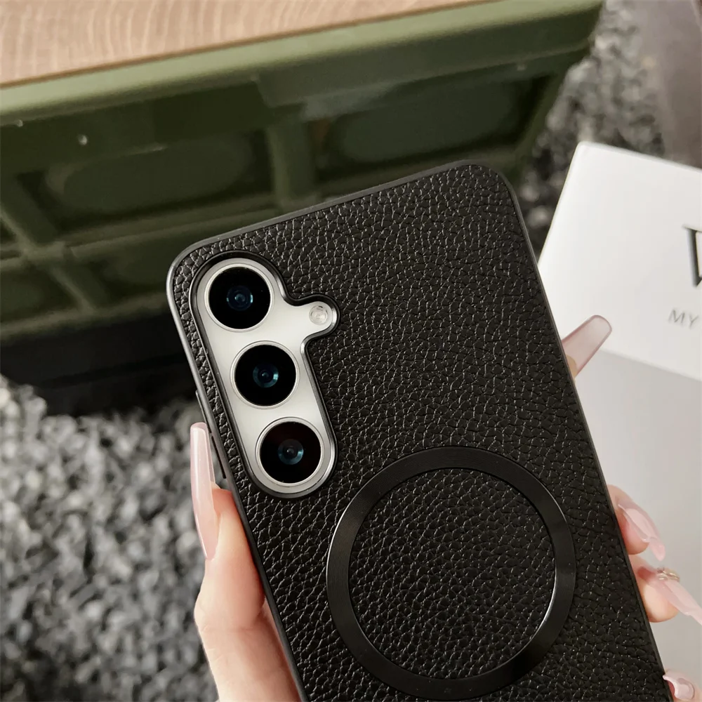 Luxury Lychee Pattern Fabric Magnetic Magsafe Leather Phone Case