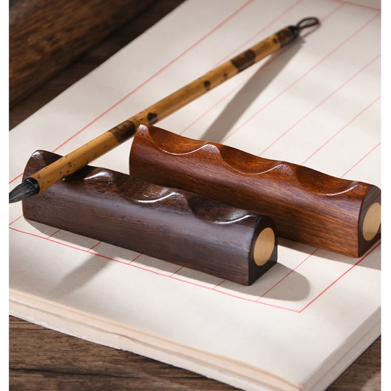 Chinese Calligraphy Brush Pen Holder Bamboo Rosewood Bass Pen Rest Paperweight Calligraphy Drawing Penholder Study Room Supplies