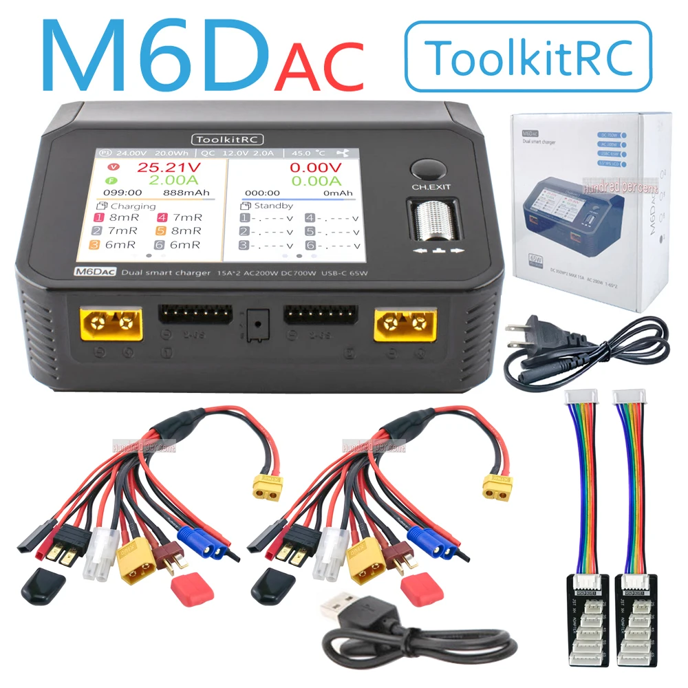 ToolkitRC M6dac двухканальное зарядное устройство Smart Lipo, разрядное устройство переменного тока 200 Вт постоянного тока 350WX2 15A для 1-6S LiHV Lipo батареи PD 65 Вт