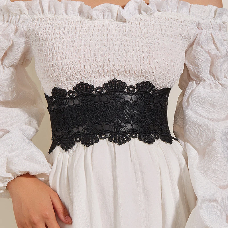 

Lace Splicing Waist Seal Elastic Wide Corset Belt High Waist Strap Faux Leather Waistband Fashion Ladies Decorative Waistband