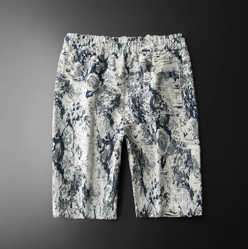 Summer Leopard Embroidered Jeans Men's Shorts 3D Badge Worn Out Zipper Slim Fit Versatile European American Trends Cotton Tide 2