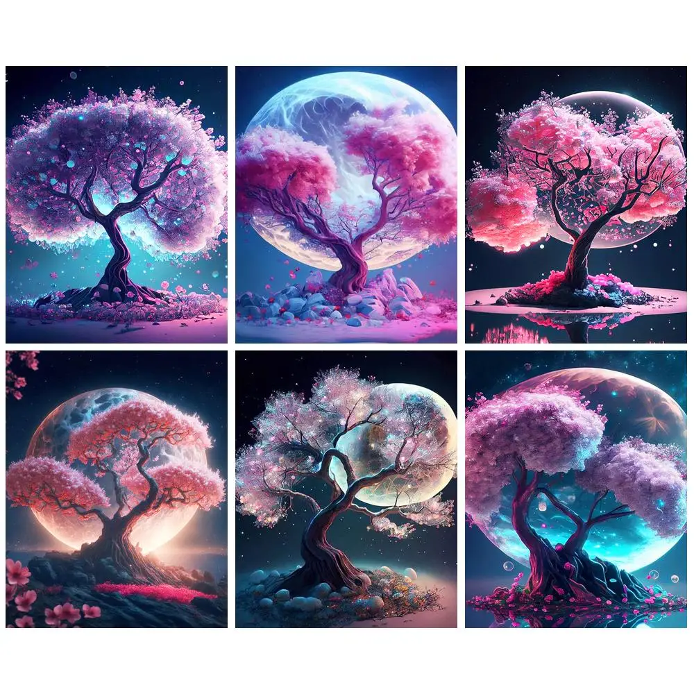 

PhotoCustom Diy Painting By Number Full Moon Tree Handpainted Drawing By Numbers Personalized Gift