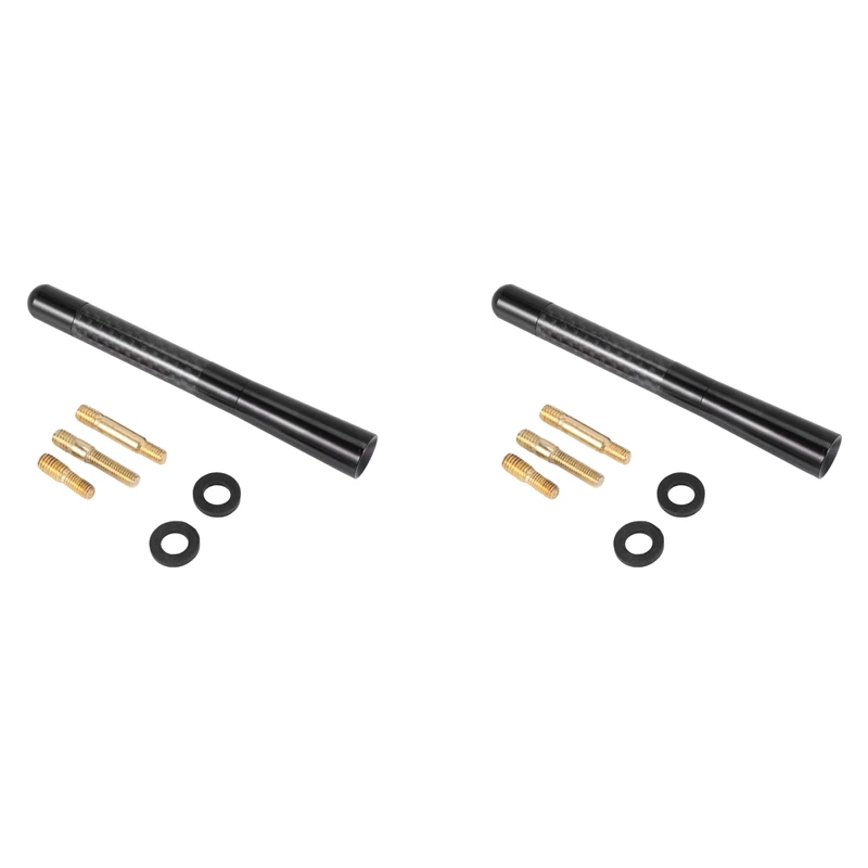 

New2x Universal 5 Inch 120Mm Black Antenna Carbon Fiber Printer Short-On Car Radio AM/FM Aerial + Adapter