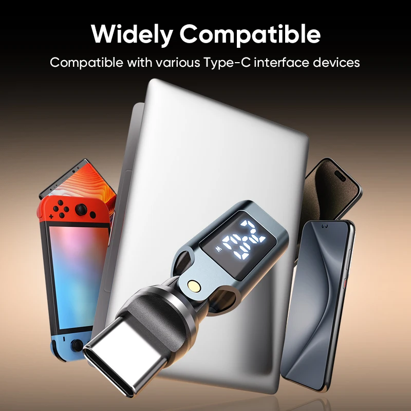 NNBILI 540 회전 OTG 어댑터 디지털 디스플레이 PD240W 5A 고속 충전 USB C 남성-타입 C 여성 변환기 (화웨이, 맥북용)