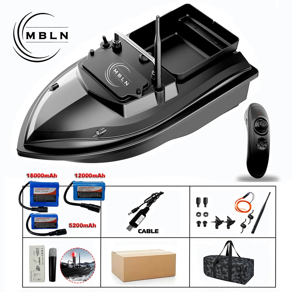 Bateau Appât De Pêche Télécommandé – 500m, 5200 MAh, Charge 2kg, LED (Neuf, Vert)