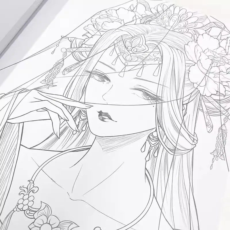 Chinese Coloring Book Line Sketch Drawing Textbook Chinese Ancient Beauty Drawing Book Adult Anti-Stress Coloring Books