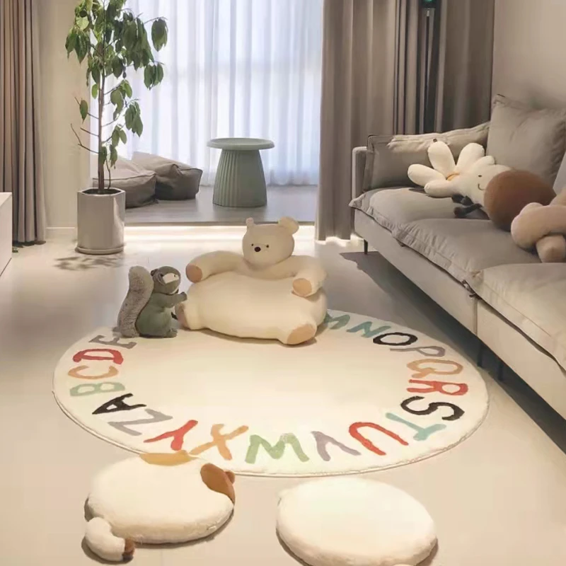 

Round Soft Plush Carpets Children's Room Decoration Rug Large Area Living Room Rugs Simple Bedroom Decor Bedside Carpet Washable