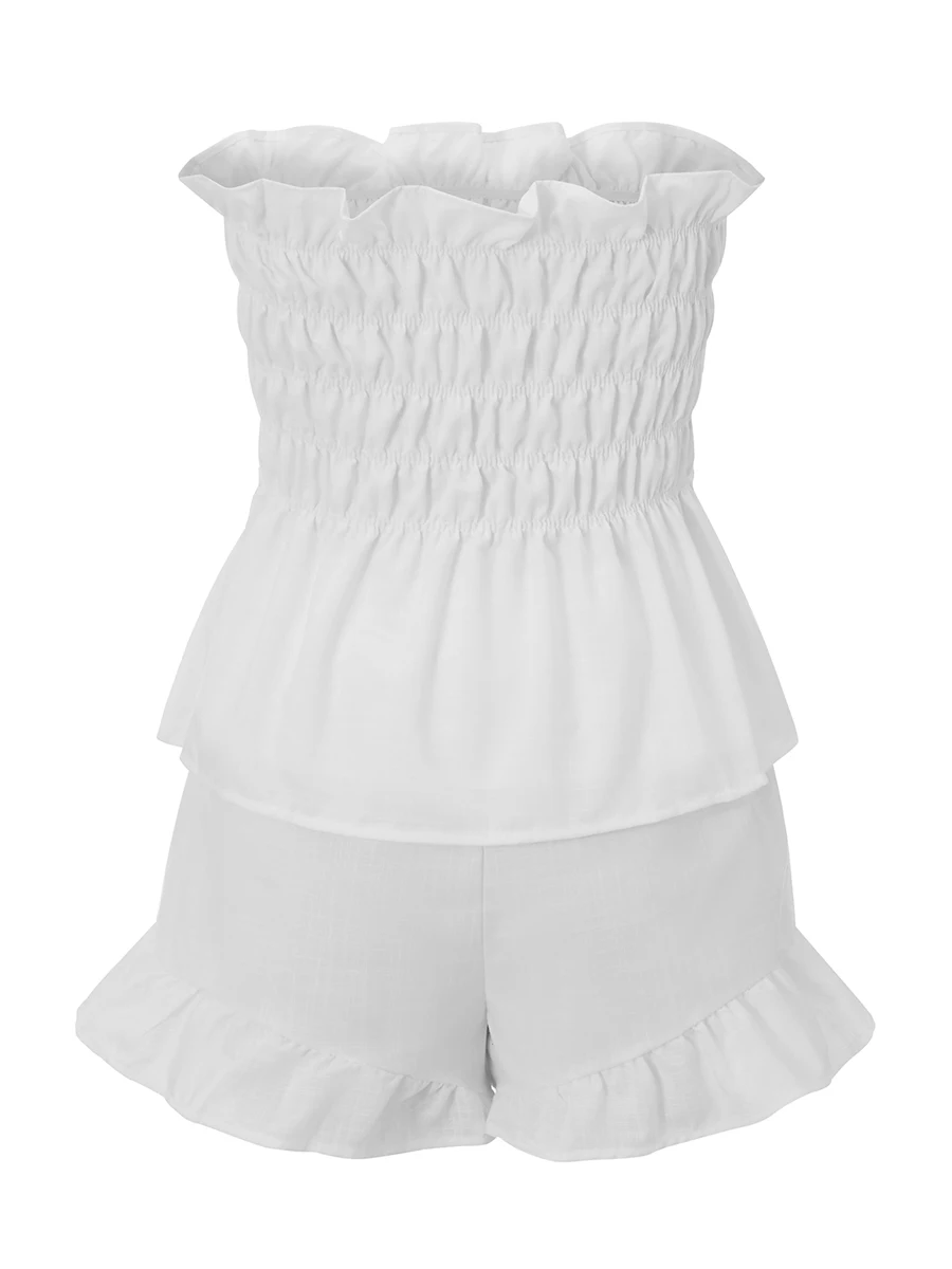 Women s Off-Shoulder Crop Top and High Waisted Shorts Set with Ruffled Trim for Chic Summer Outfits