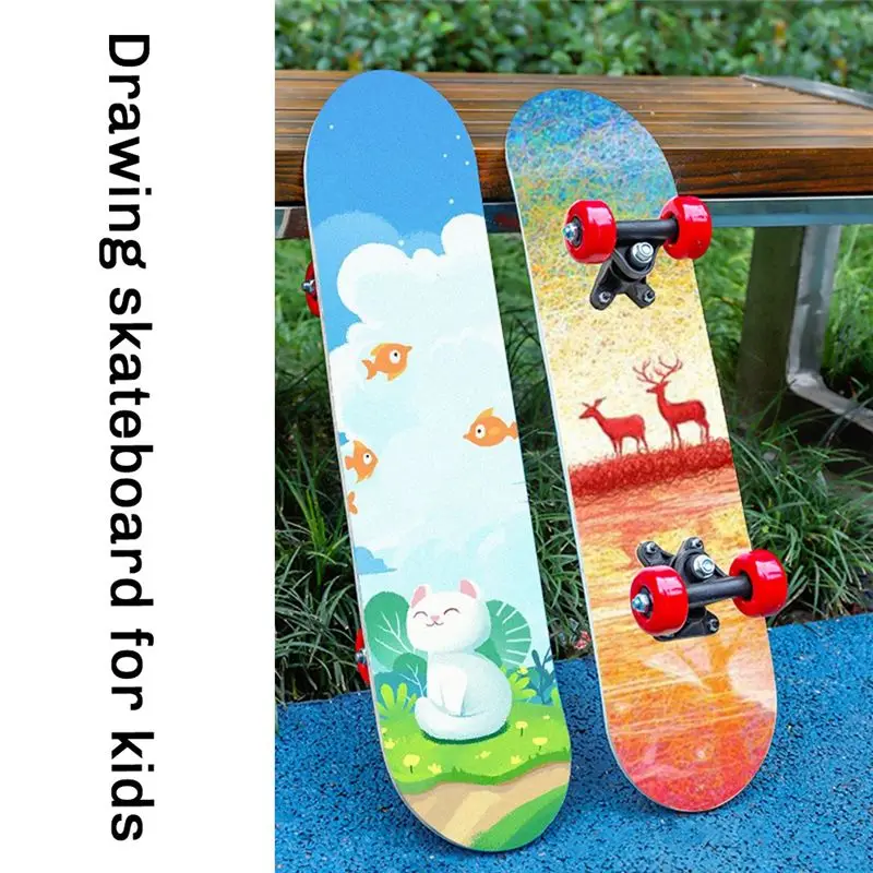 【Supernew】58.5Cm 스케이트보드 데크 메이플 스케이트보드 블랭크 성인용 어린이용 DIY 손으로 그린 ??장식 보드 더블 로커 내구성이 뛰어난 Eas