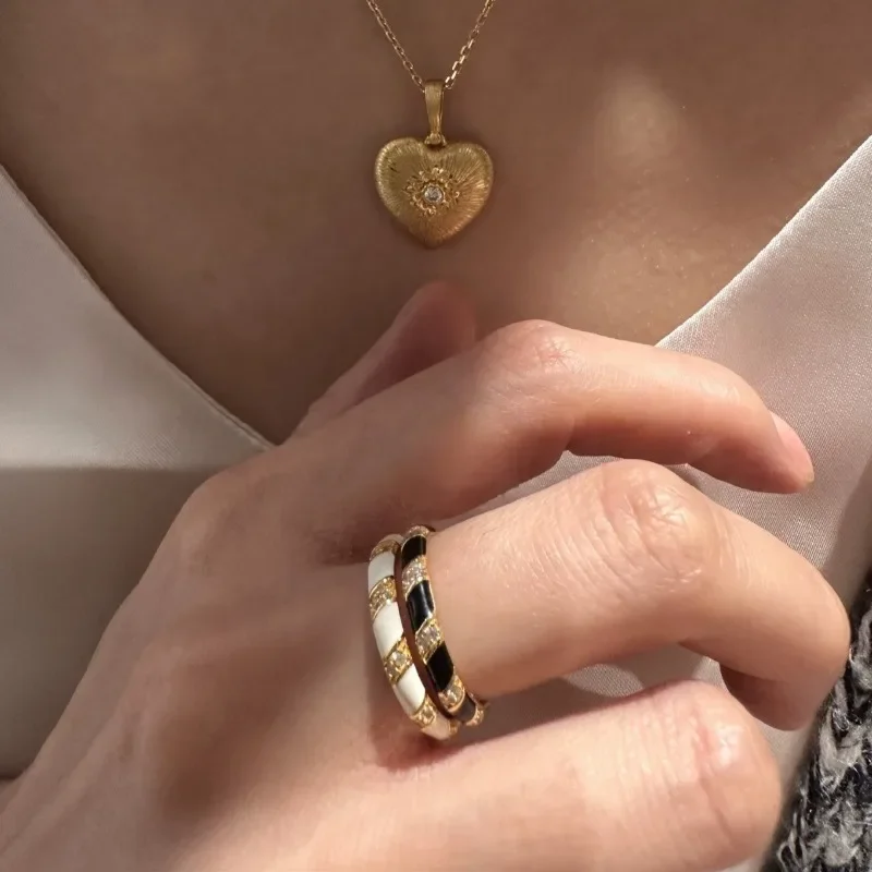 Exquisite Black Agate Vinatge Style Fine Jewelry Luxury Daily rings Couple Style Stacked Ring Engagement Wedding Opening 6