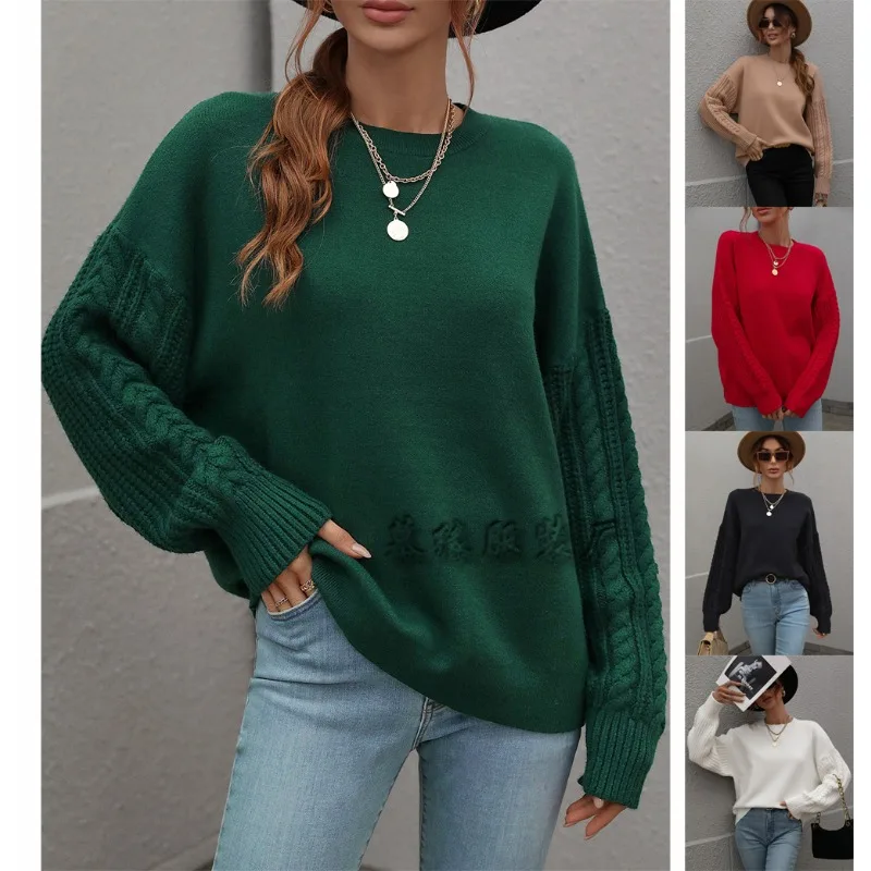 

Autumnandwintersolidcolor sweater women long sleeve thick needle round neck twisted rope top European and American sweater women