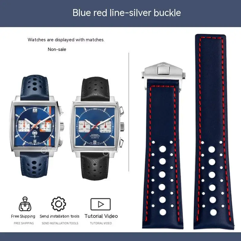 Men's Soft Genuine Cowhide Leather Watchband with Folding Buckle - 22mm, Compatible with Tag Heuer Monaco Series