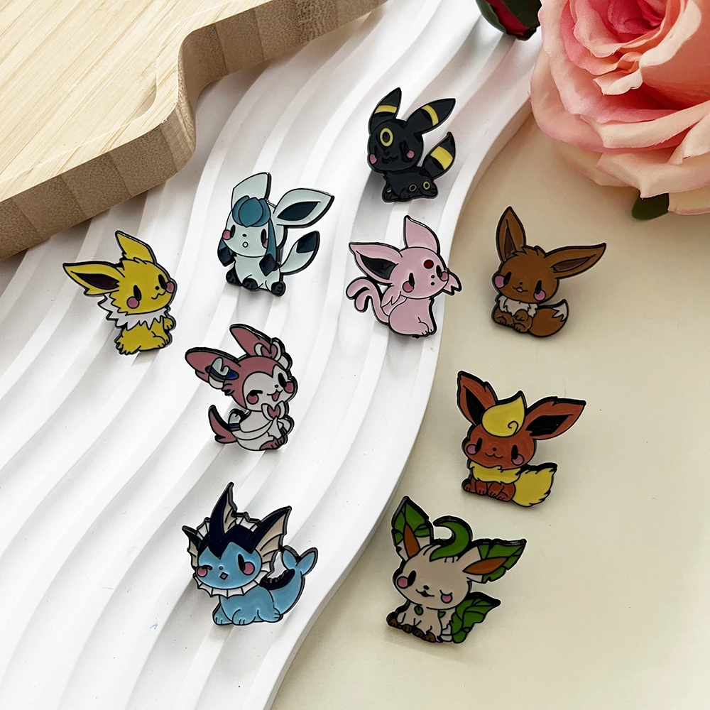 9 Pcs Anime Elf Brooch Set Eevee Enamel Pins Fashion Metal Badges Jewelry for Clothing And Backpack Accessory Gift for Fans 3