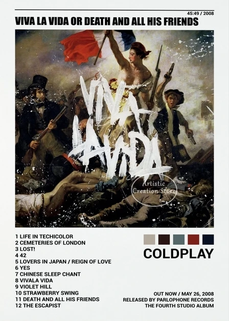 cold play 公式　Viva La Vida ポスター Coldplay Music Album Cover Poster Viva LA Vida Song Lyrics Prints