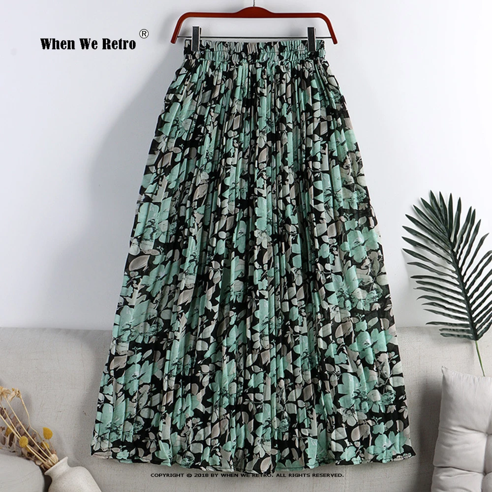 

Fashion Women Elegant Long Pleated Skirt VD2958 High Waist Floral Print Summer Skirts